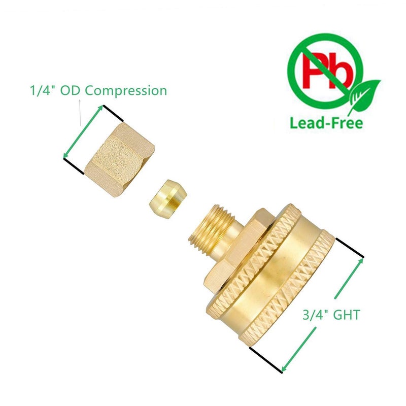 Minimprover Brass 2PCS Garden Hose Adapter,Faucet to Hose Adapter,3/4" Female GHT Garden Hose Thread to 1/4" OD Compression Brass Connector Pipe Fittings - Image 3